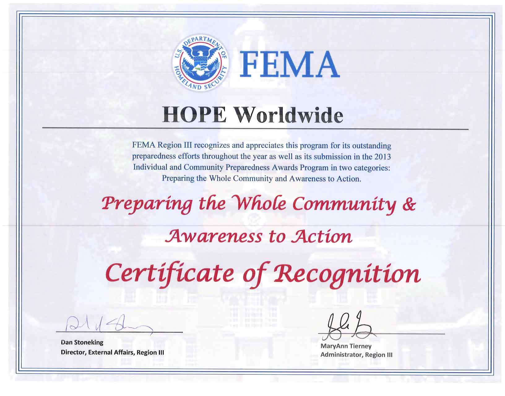 Hope-Worldwide-FEMA-Award